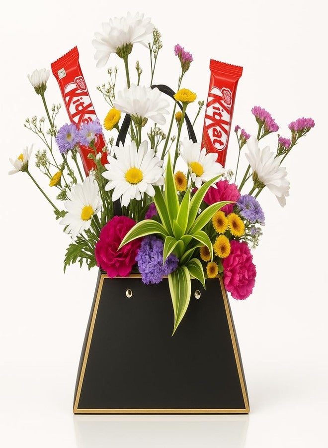 اويسيس مجموعة أواسيس من 10 أكياس هدايا باقات زهور بمقابض | أكياس هدايا عيد الحب لها وله | أكياس هدايا لحفلات الزفاف، وأعياد الميلاد، وحفلات توديع العزوبية، وحفلات استقبال المولود | 13×13×10 سم | ذهبي وأسود - Image 1